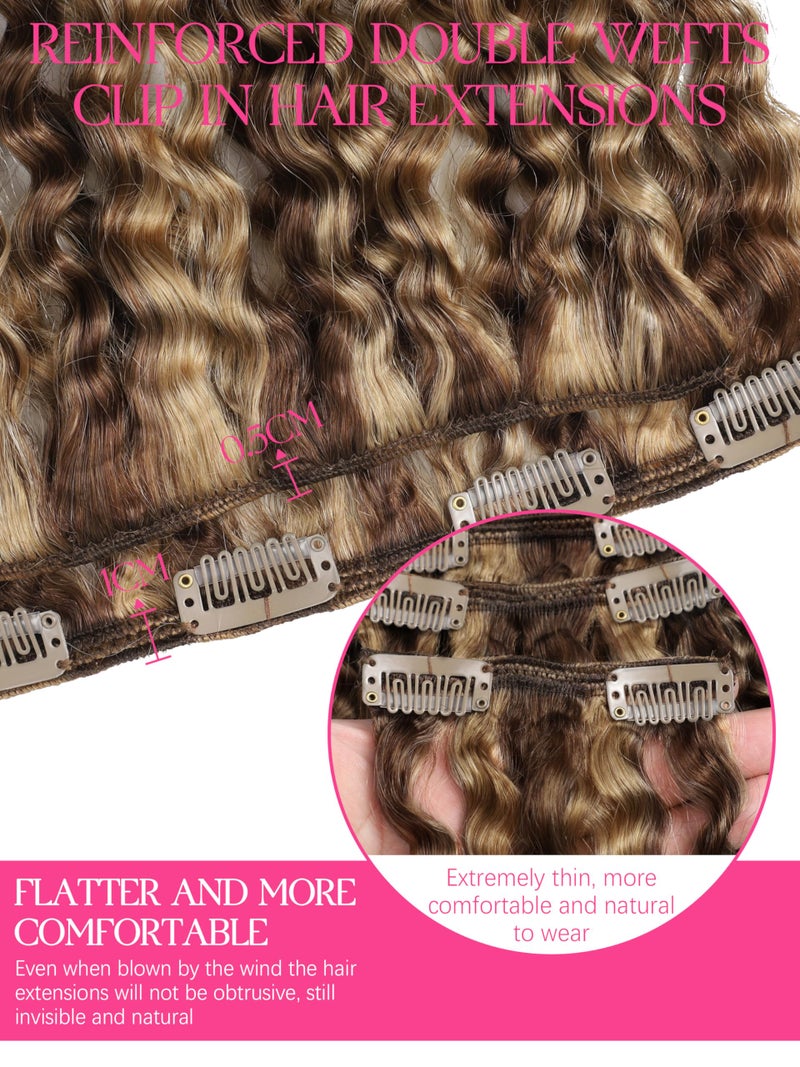 Lacer Curly Clip in Human Hair Extensions Jerry Curly 3B 3C Real Hair Clip in Extensions For Black Women Dark Brown mixed with Strawberry Blonde 100% Brazilian African Hair Extensions (20 inch #P4/27) - Image 4